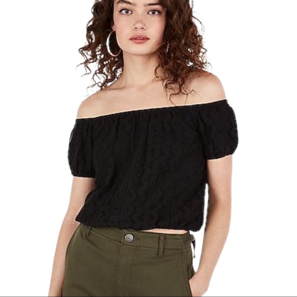Express Black Lace Off Shoulder Top